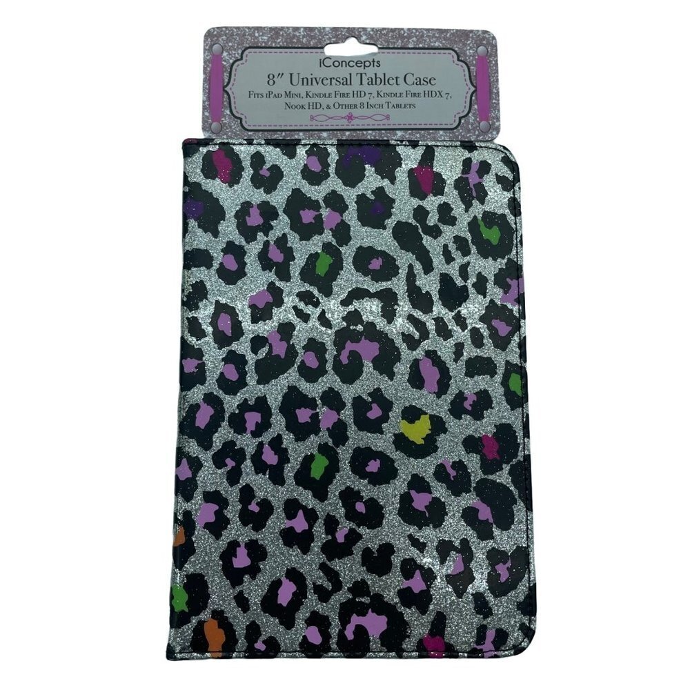 iConcepts Universal Tablet Case Leopard Silver Glitter 8 Inches
